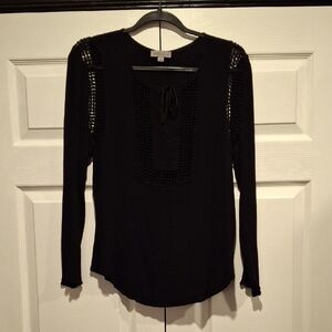 Joseph Black Long Sleeve Blouse with Lace Detail